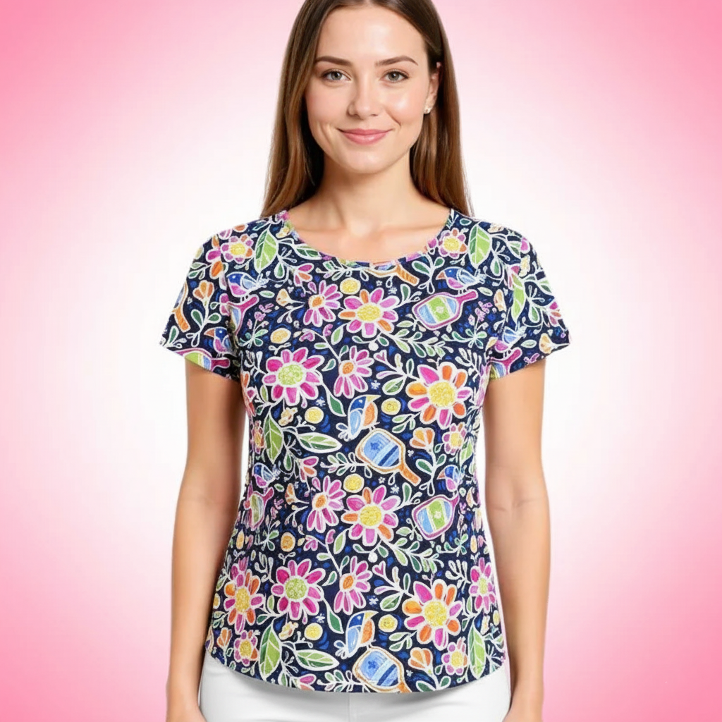 Fenwick Crew Neck Tee in Pickle Me Pink Navy