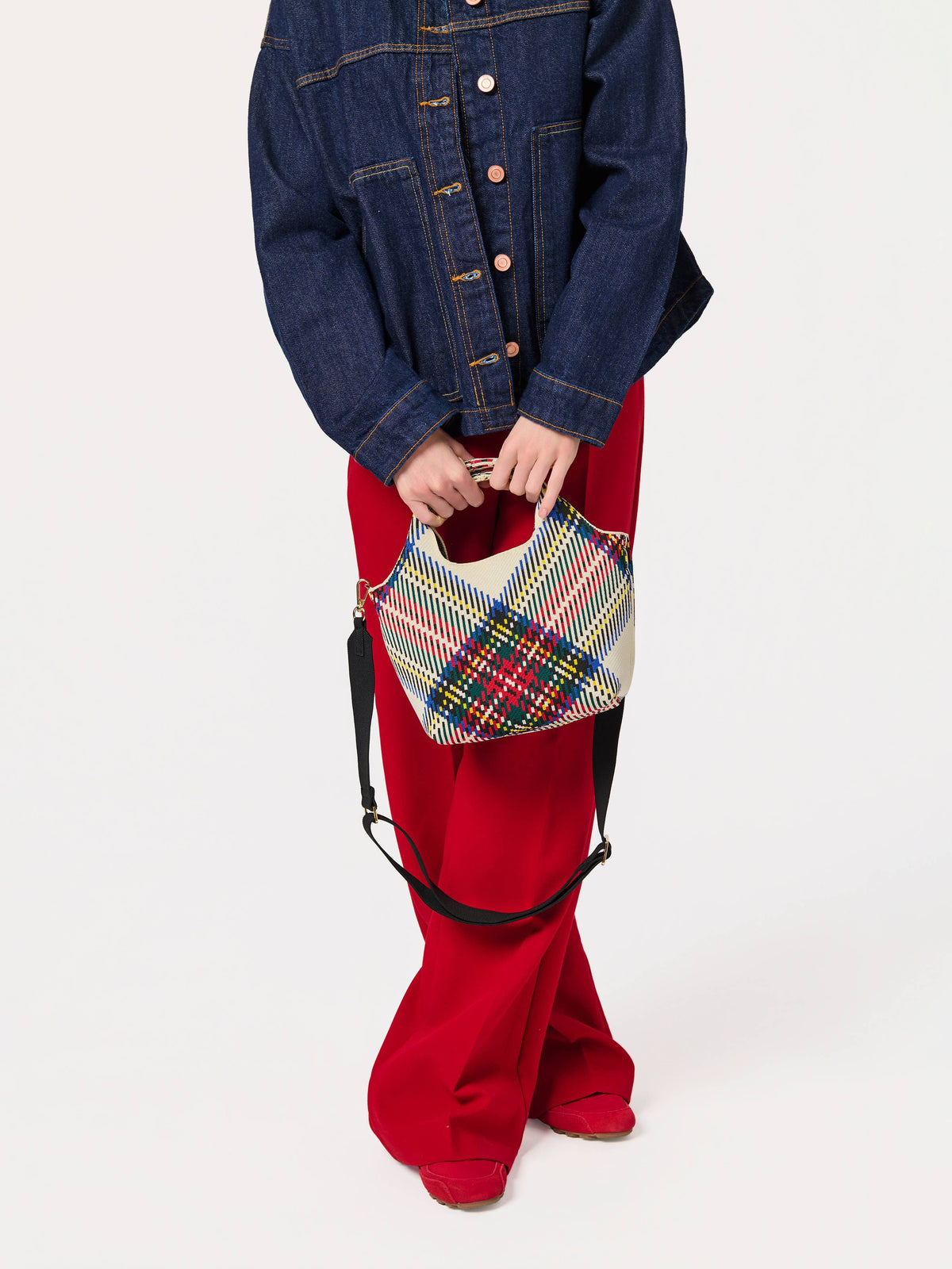 Robbie Mini Tartan Tote in Ivory