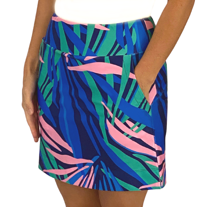 Kiawah Classic Golf Skort in Tropical Leaves Navy and Pink