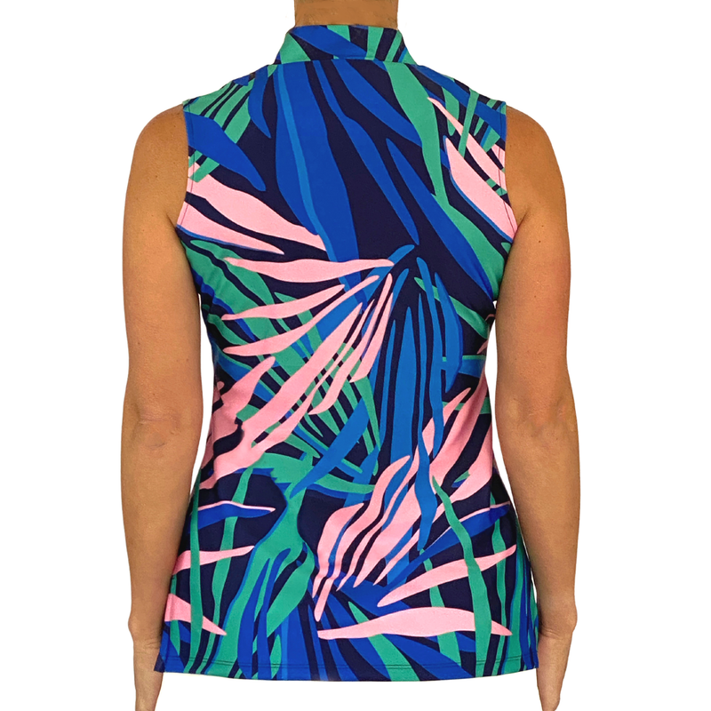 Lenox Sleeveless Top in Tropical Leaves Navy and Pink