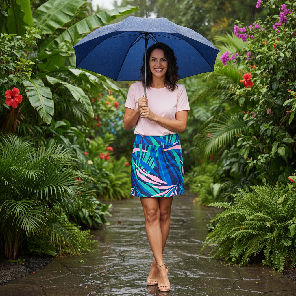 Kiawah Country Club Skort in Tropical Leaves Navy and Pink