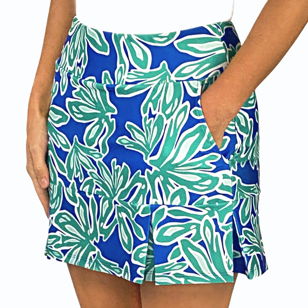 Scottsdale Pleated Skort in Beach Palm Royal and Aqua Tides (Sample)