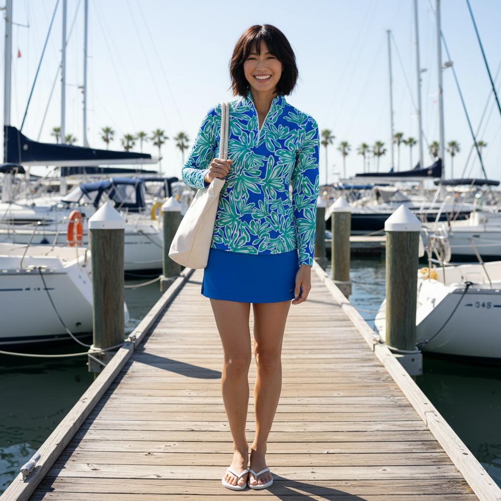Anna Maria Pullover in Beach Palm Royal Aqua Tides