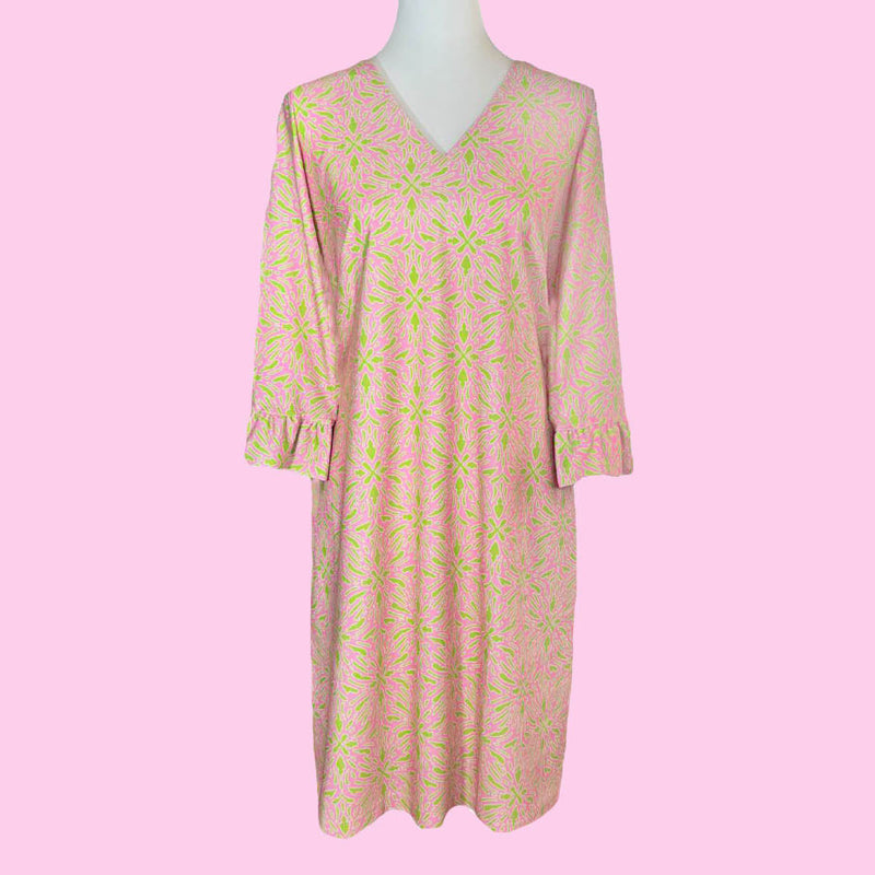 Malibu Dress in Geo Tile Pink and Parakeet (Sample)