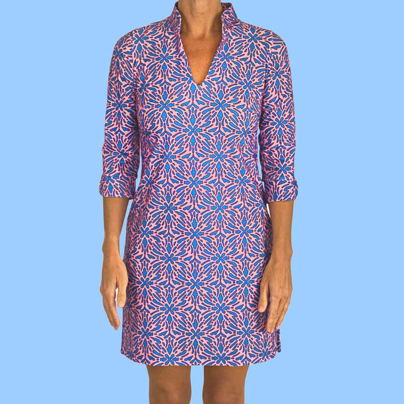Coco Dress in Geo Tile Periwinkle and Pink (Sample)