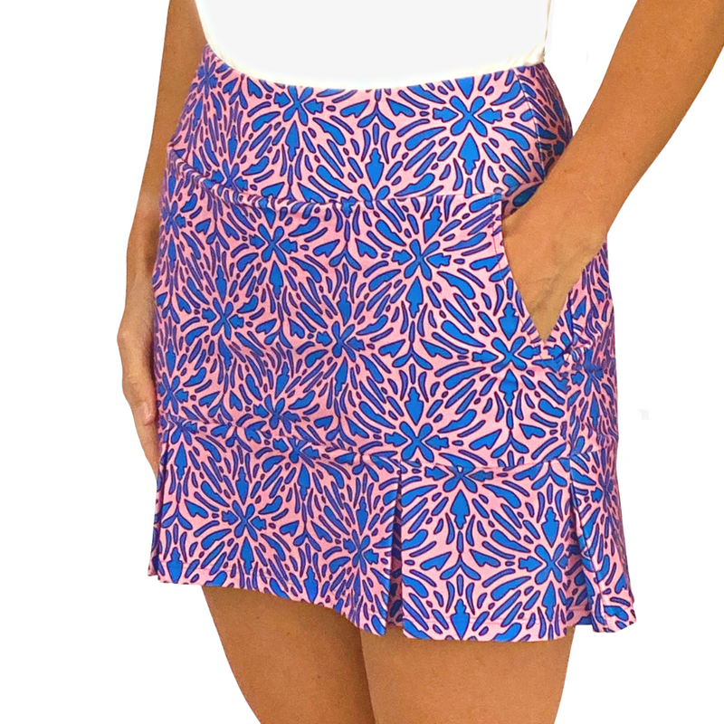 Scottsdale Pleated Skort in Geo Tile Periwinkle and Pink (Sample)
