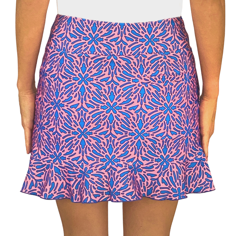 Venice Ruffle Hem Skort in Geo Tile Periwinkle and Pink (Sample)
