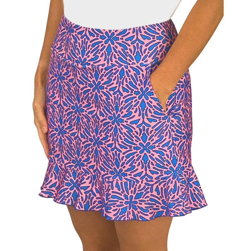 Venice Ruffle Hem Skort in Geo Tile Periwinkle and Pink (Sample)