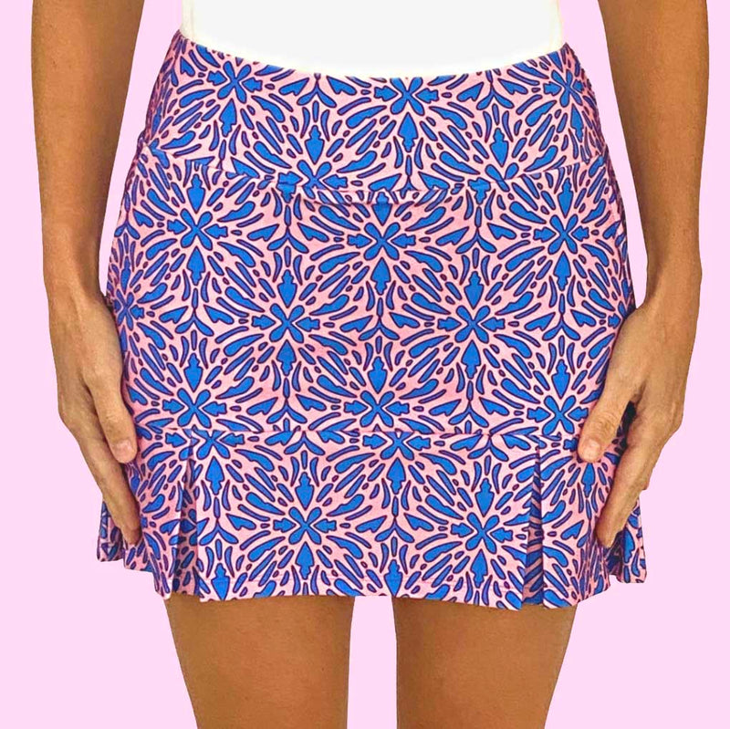 Scottsdale Pleated Skort in Geo Tile Periwinkle and Pink (Sample)
