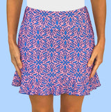Venice Ruffle Hem Skort in Geo Tile Periwinkle and Pink (Sample)