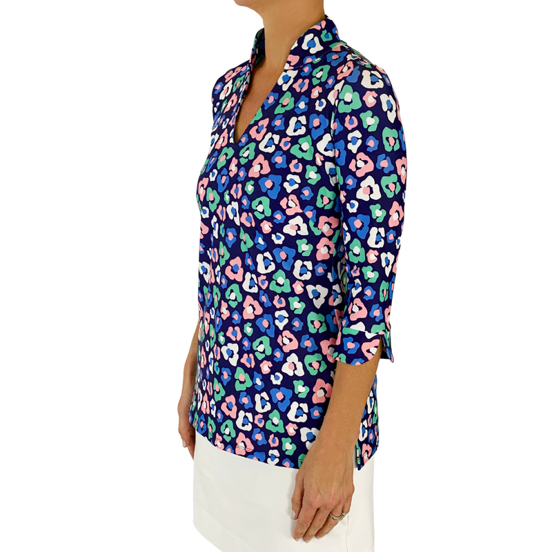 Largo Tunic Top in Floral Cheetah Navy