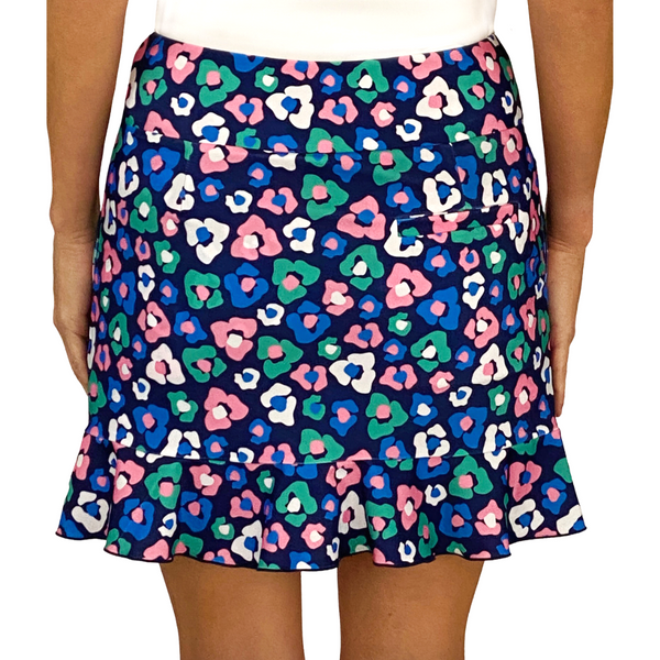 Venice Ruffle Hem Skort in Floral Cheetah Navy