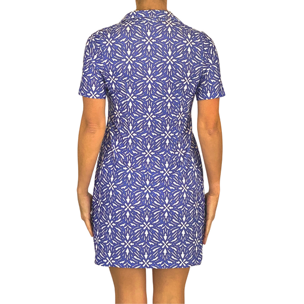 Beaufort Dress in Geo Tile Periwinkle and White FINAL SALE