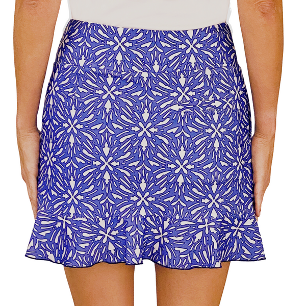 Venice Ruffle Hem Skort in Geo Tile Periwinkle and White