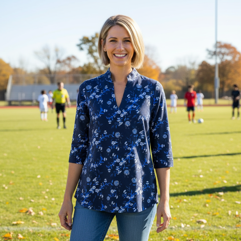 Largo Tunic Top in Aster Showers Navy