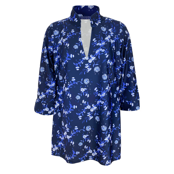 Katherine Way Largo Tunic Top in Aster Showers Navy