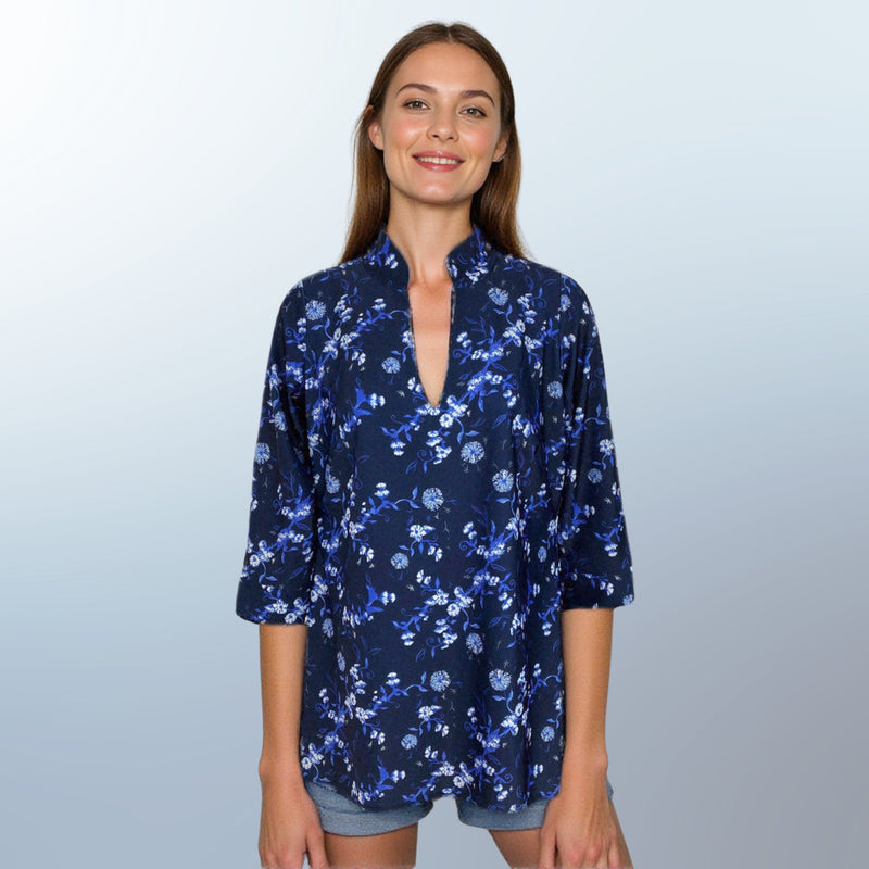 Largo Tunic Top in Aster Showers Navy