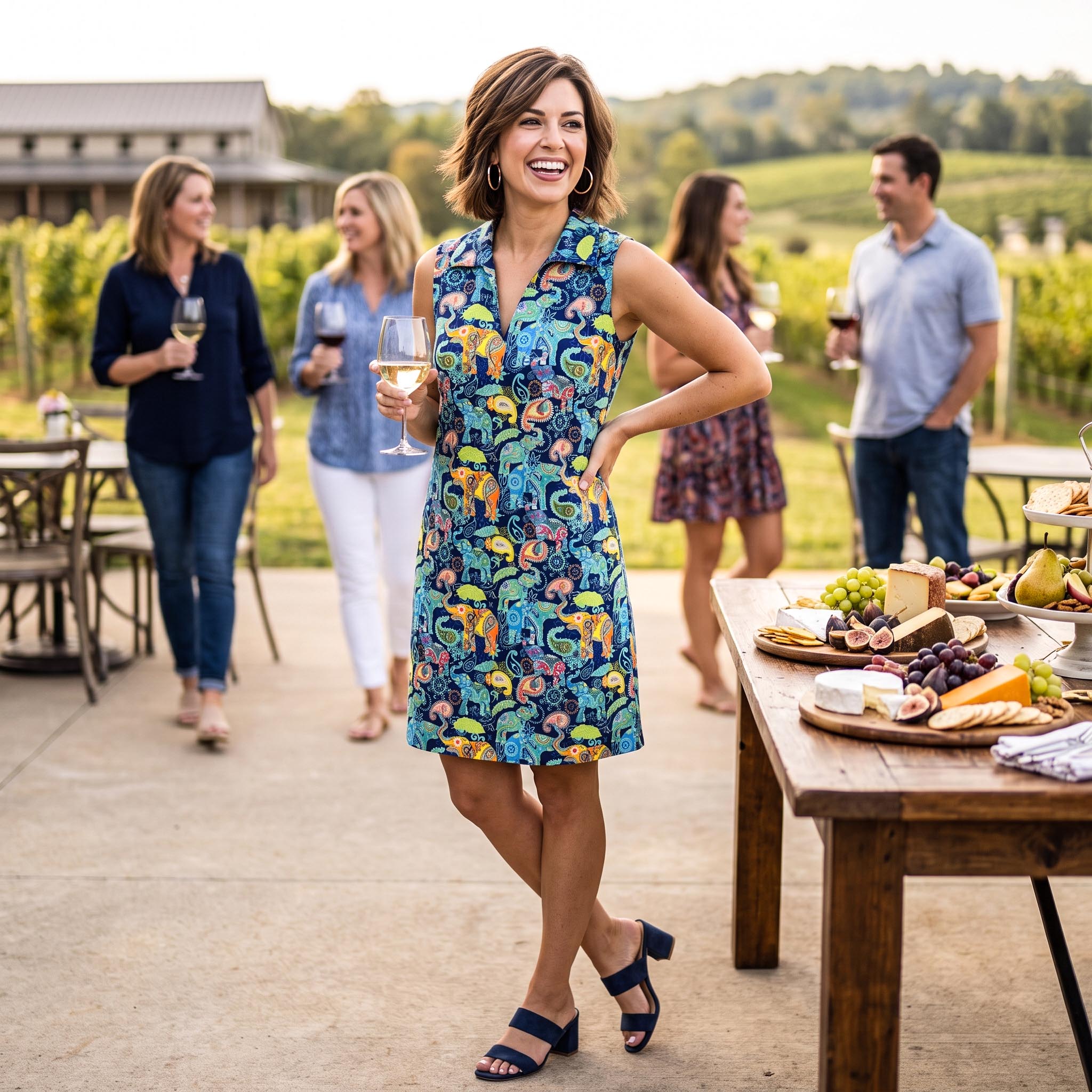 St. Regis Dress in Paisley Pachyderms Navy