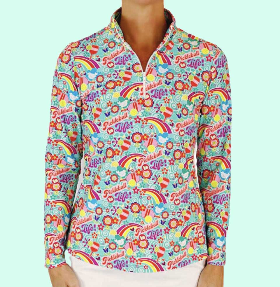 Anna Maria 1/4 Zip Pullover in Pickleball Is Life in Aqua (Sample)
