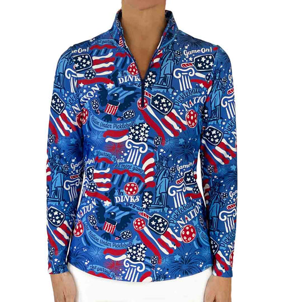 Ana Maria Pullover in Pickleball Nation Red White Blue SAMPLE