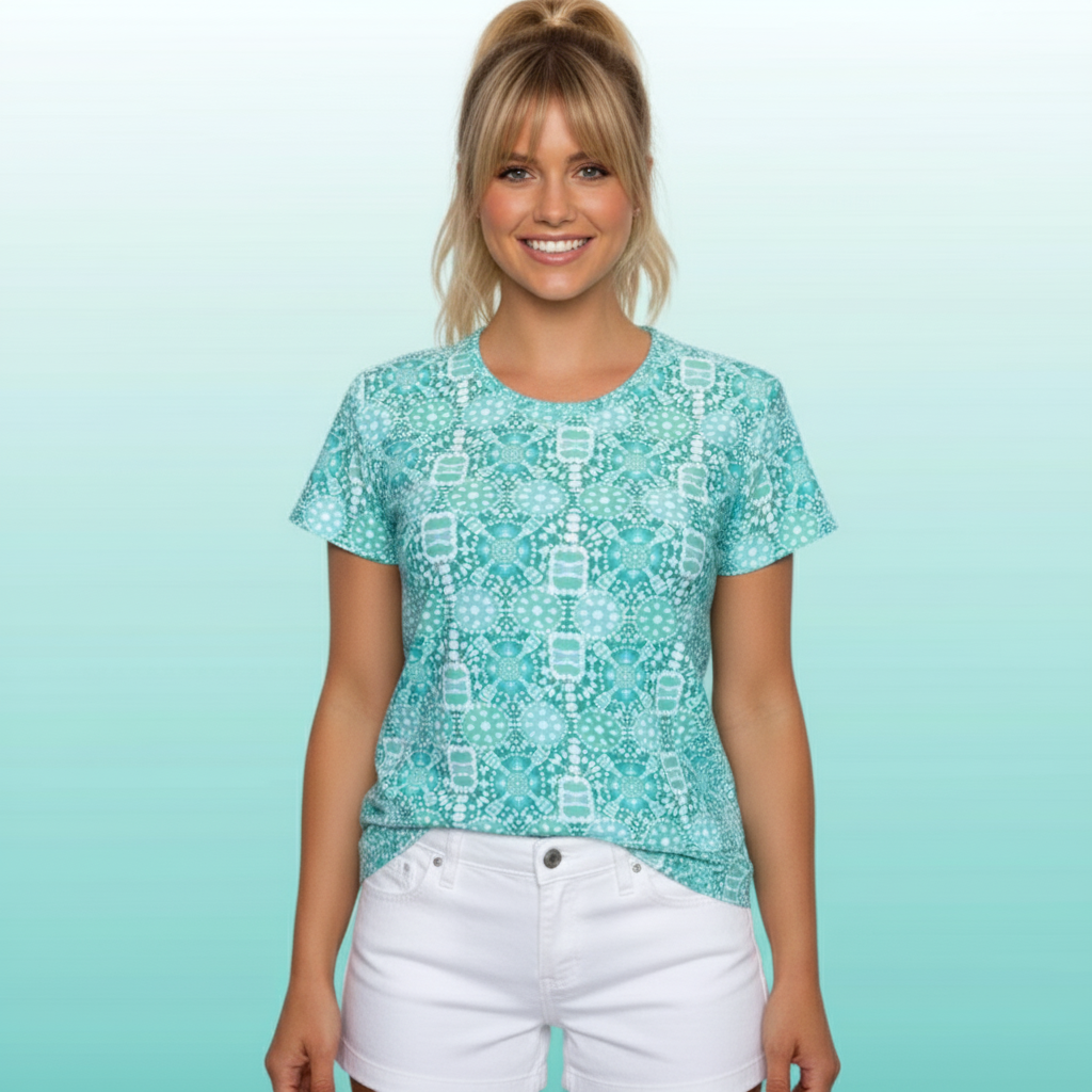 Fenwick Crew Neck Tee in Peace Love Pickleball Aqua Tides