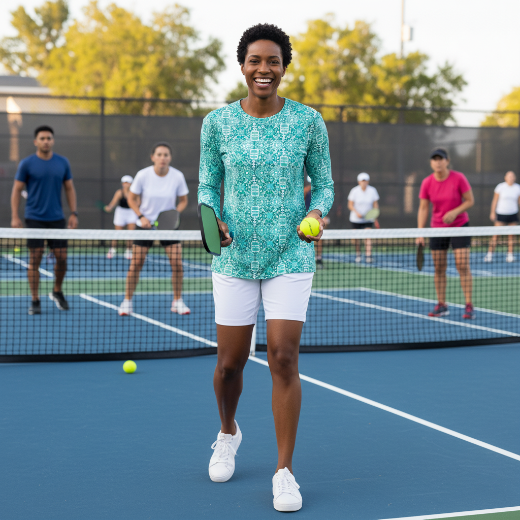 St. Pete Crew Neck Sun Shirt in Peace Love Pickleball Aqua