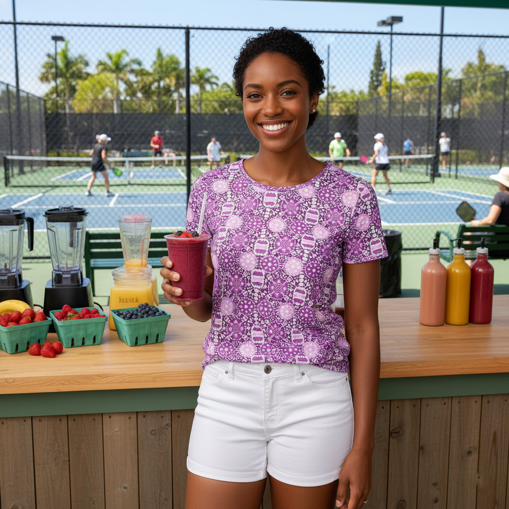 Fenwick Crew Neck Tee in Peace Love Pickleball Aubergine