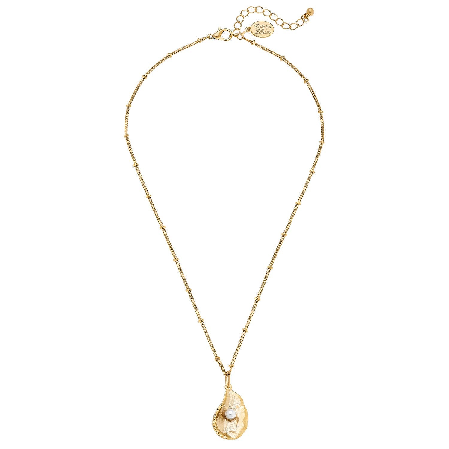 HANDCAST GOLD OYSTER WITH GENUINE FRESHWATER PEARL NECKLACE