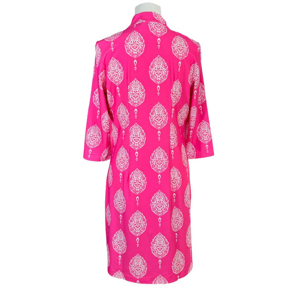 Doral Dress in Taj Mahal Block Print Pink and White