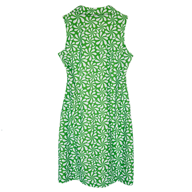 St. Regis Dress in Abstract Petals Shamrock and White