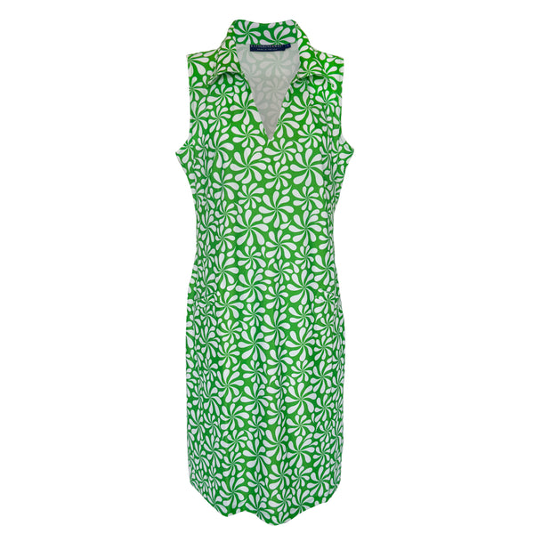 St. Regis Dress in Abstract Petals Shamrock and White