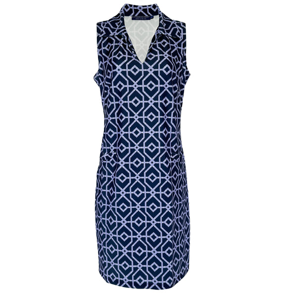 St. Regis Dress in Bamboo Lattice Navy and Lilac