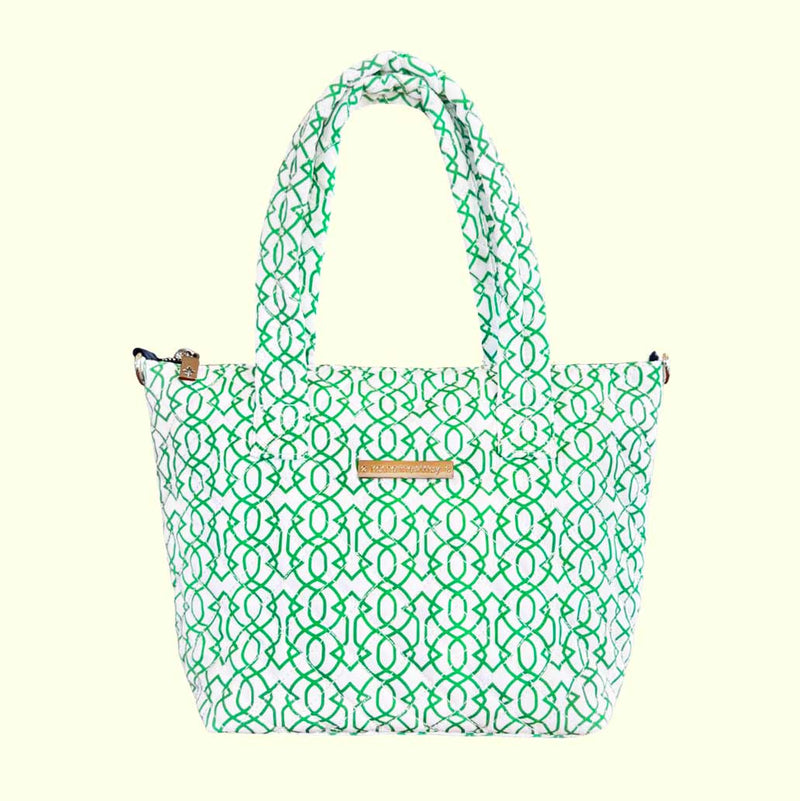 Quilted Small Crossbody Satchel in Imperial Trellis Shamrock on White