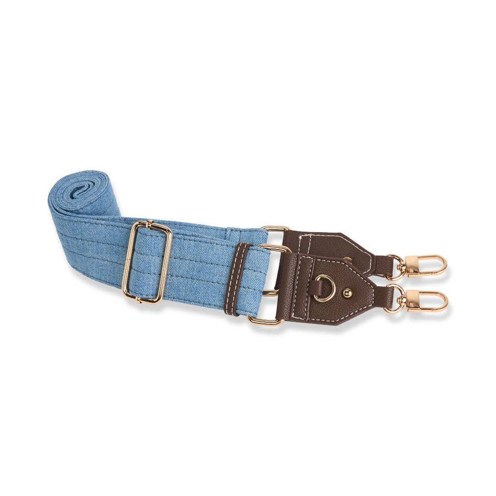 Light Denim HydroBag® with Gold Hardware and Denim overlaid Vegan Leather Strap