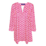 Katherine Way Boca Tunic Top in Imperial Trellis Pink and White