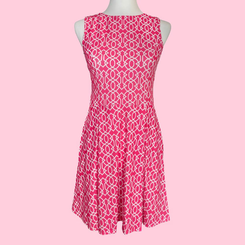 Havana Fit & Flare Dress in Imperial Trellis Pink and White