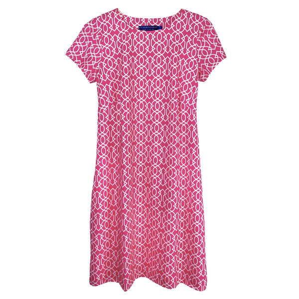 Key West Dress in Imperial Trellis Pink and White