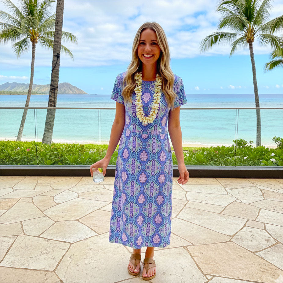 Mackinac Island Midi Length Tee Shirt Dress in Bali Hai Baby Lilac