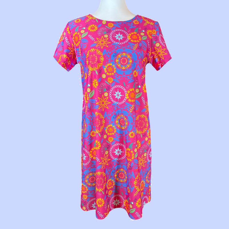 Hyannis Tee Shirt Dress in Wild Wild Wildflowers Pink and Periwinkle (Sample)