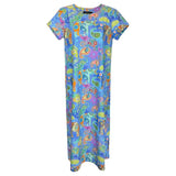 Mackinac Island Midi Length Tee Shirt Dress in Paisley Pachyderms Periwinkle