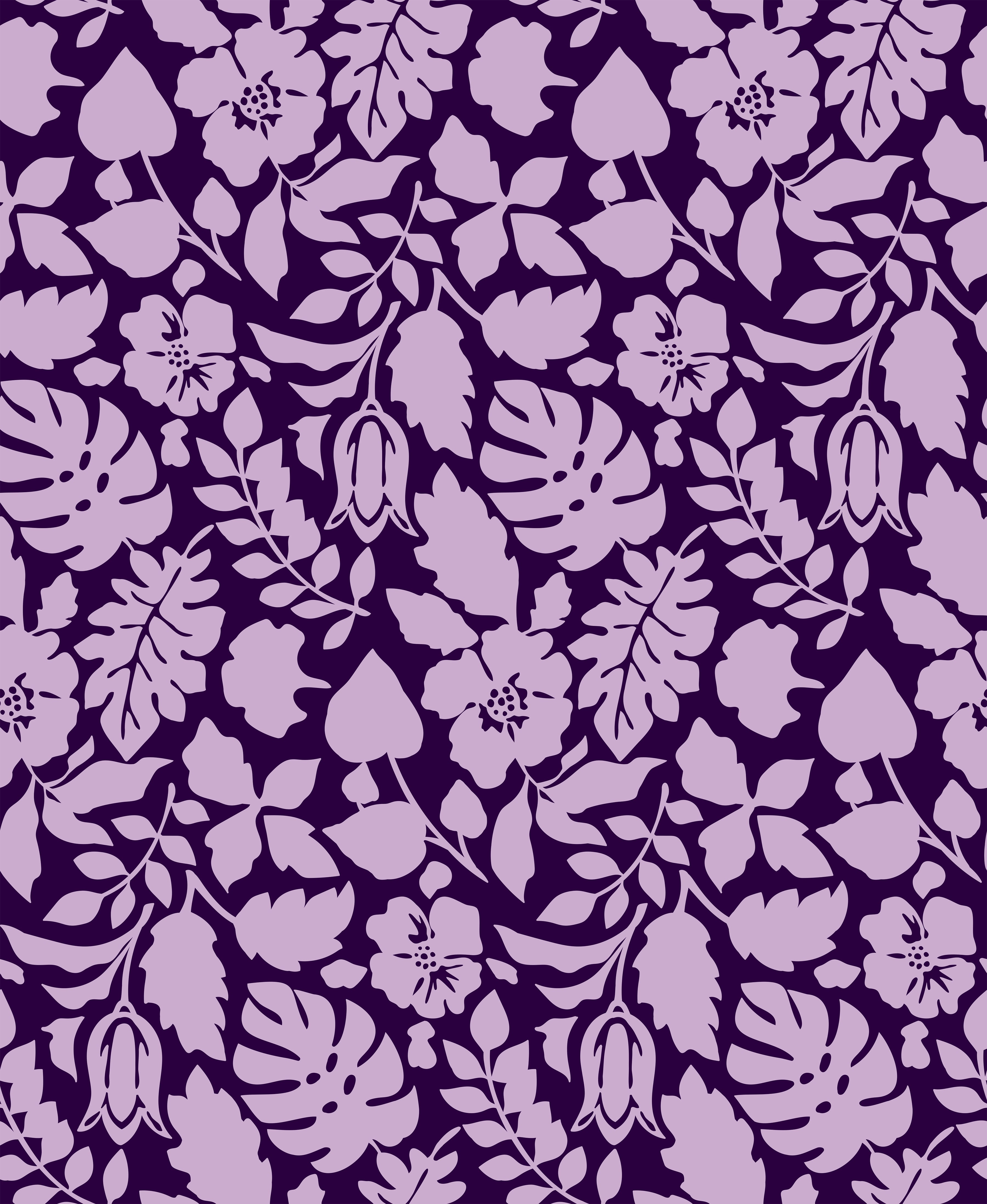 Greenwich Tunic Dress in Tossed Leaves Lavender and Aubergine
