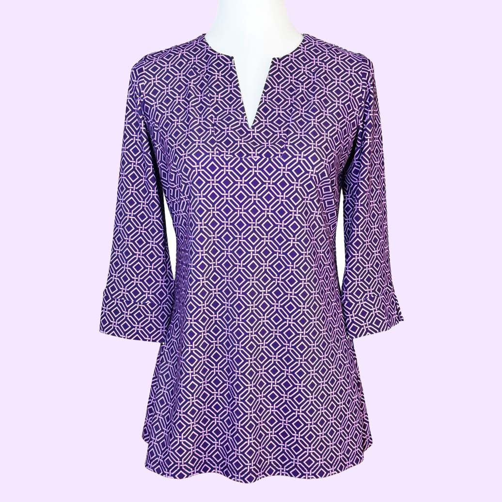 Boca Tunic Top in Interlocking Hexagons Aubergine and Lavender (Sample)