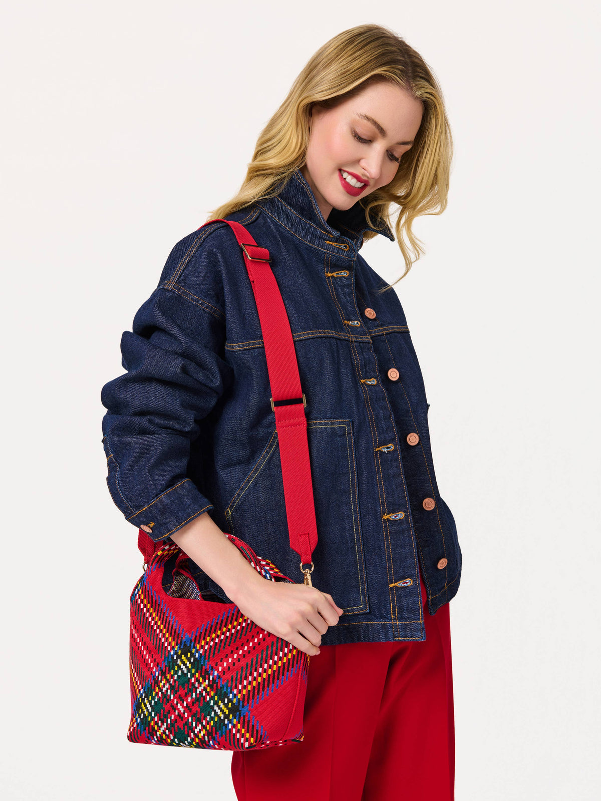 Robbie Mini Tartan Tote in Red