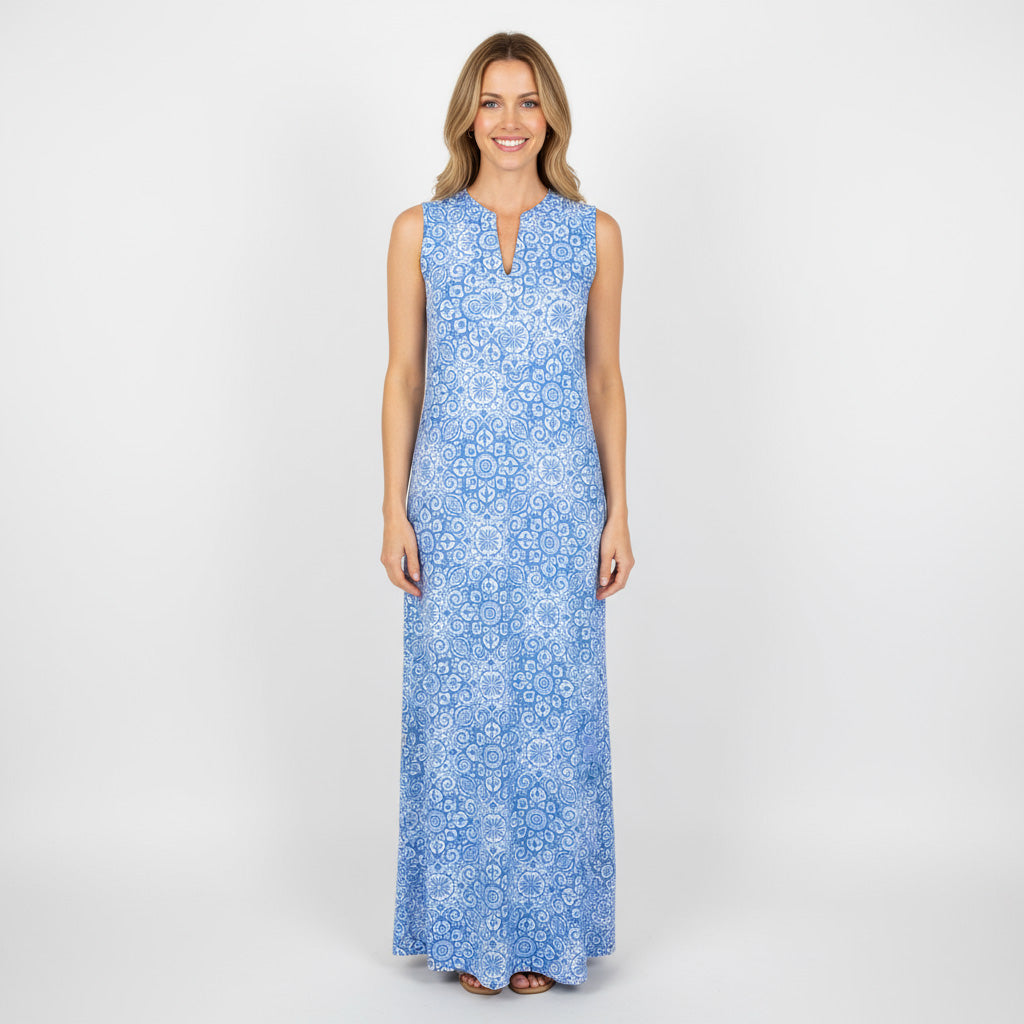 Worth Avenue Maxi Tunic Dress in Marrakesh Express Blue