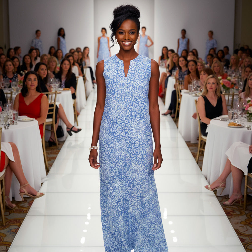 Worth Avenue Maxi Tunic Dress in Marrakesh Express Blue