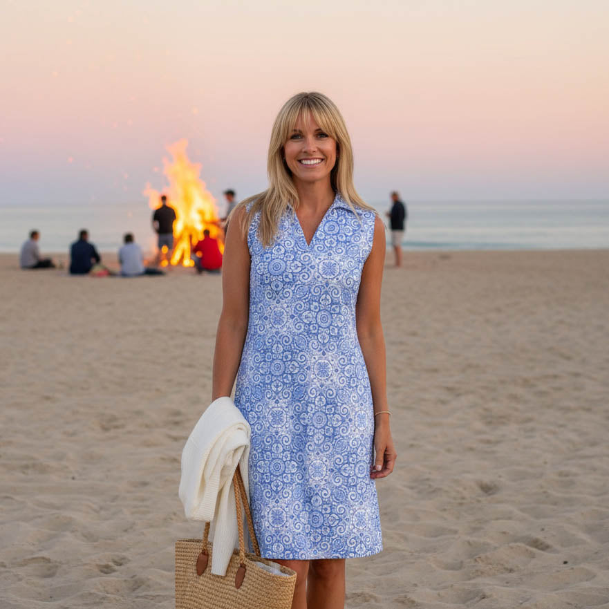 St. Regis V-Neck Dress in Marrakesh Express Blue