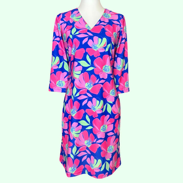 Brisbane V-Neck Dress in Sugar Magnolia Cobalt