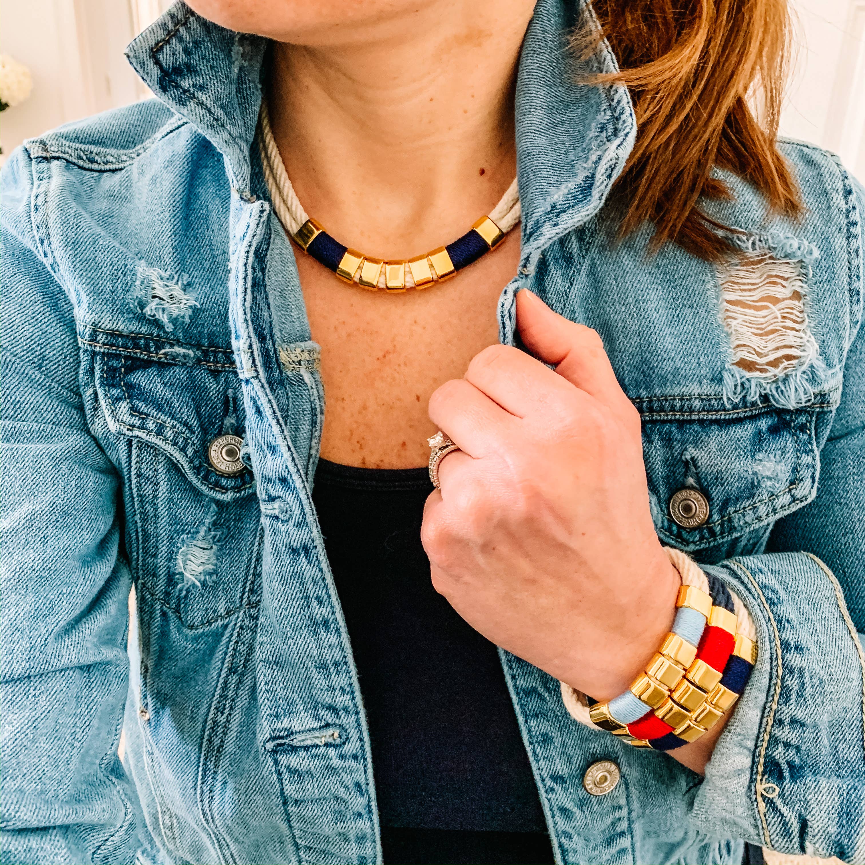 Braddock - Ivory/Light Blue/Gold - Nautical Rope Bracelet
