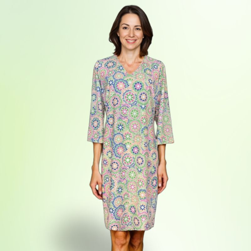 Brisbane V-Neck Dress in Sussudio Green/Multi