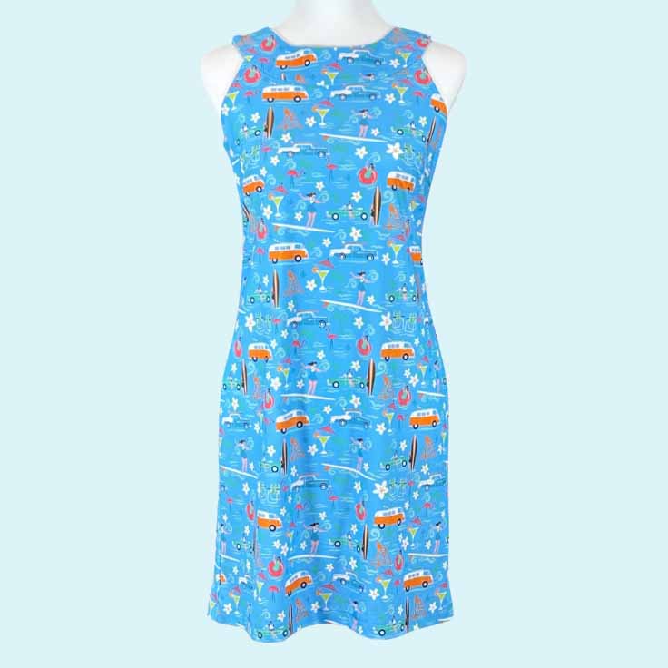 Seaside Boat Neck Dress in Good Vibrations Blue